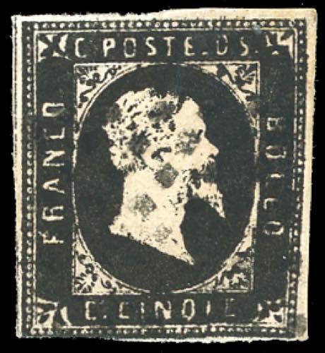 1851 - 5 cent. nero intenso (1b), ... 