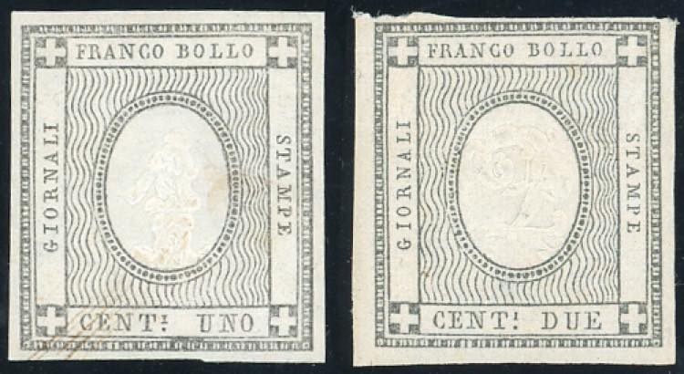 1861 - 1 e 2 cent. grigio nero per ... 