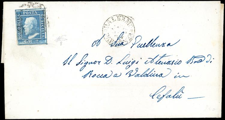 1859 - 2 grana azzurro, III tavola ... 