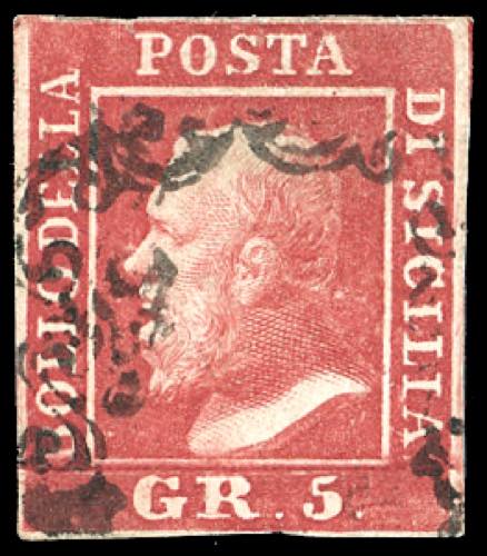 1859 - 5 grana carminio, I tavola ... 