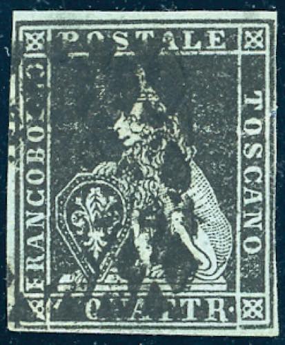 1851 - 1 quattrino nero su azzurro ... 