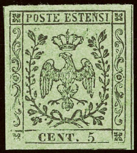 1852 - 5 cent. verde, senza punto ... 
