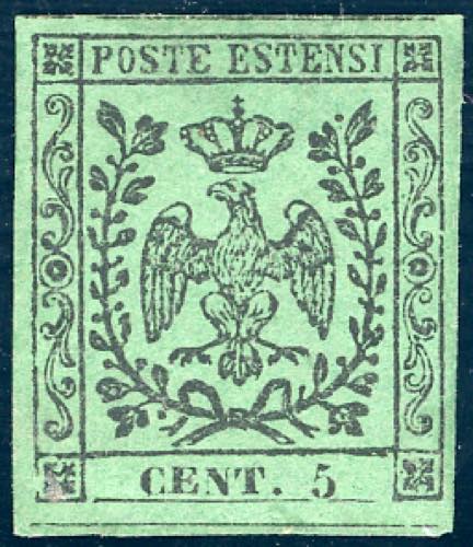 1852 - 5 cent. verde, senza punto ... 