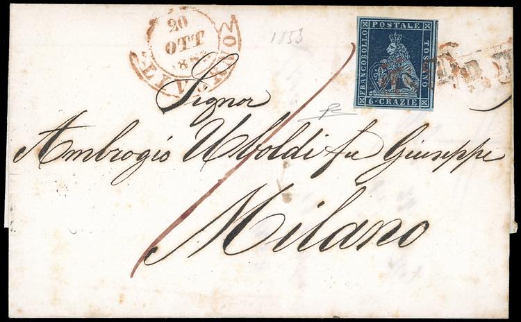 1853 - 6 crazie azzurro scuro su ... 