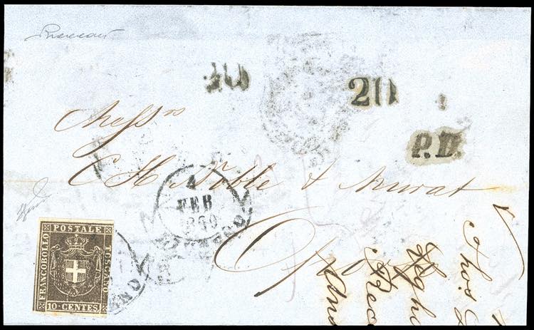 1860 - 10 cent. bruno (19), tre ... 