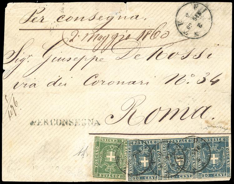1860 - 20 cent. azzurro, striscia ... 