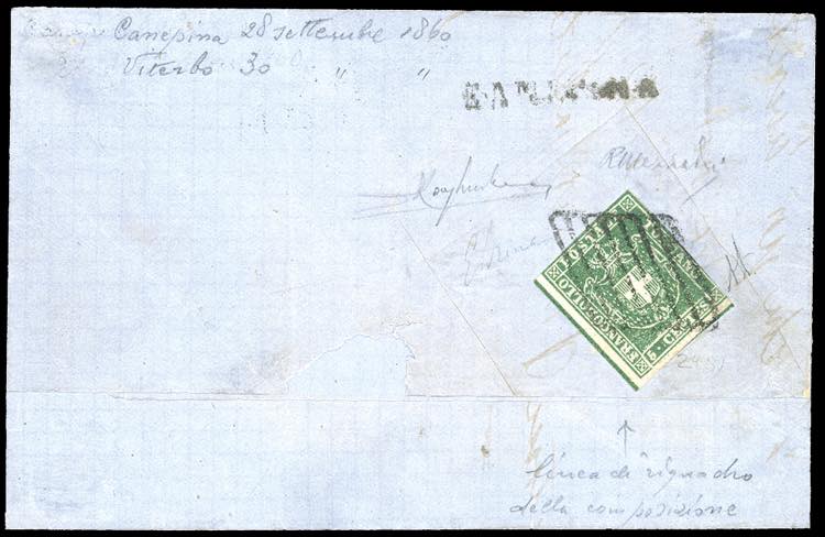 1860 - 5 cent. verde (A2), linea ... 