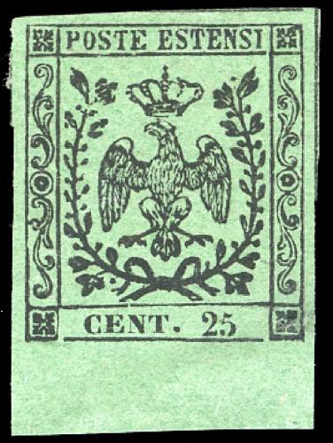 1852 - 25 cent. verde, errore di ... 