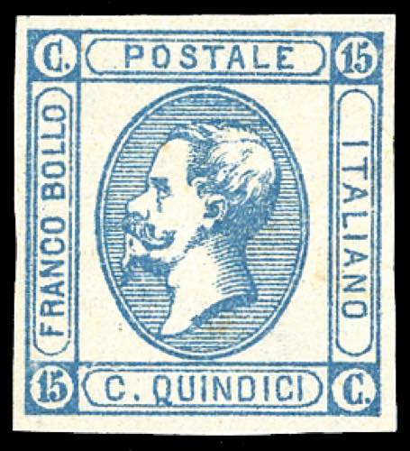 1863 - 15 cent. azzurro I tipo, ... 