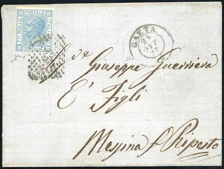 1877 - 20 cent. azzurro, tiratura ... 