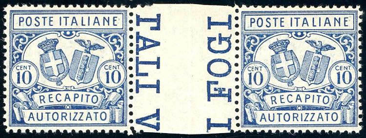 1928 - 10 cent. azzurro, dent. 14 ... 