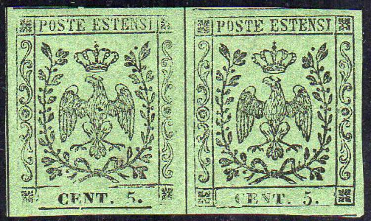1855 - 5 cent. verde oliva, coppia ... 