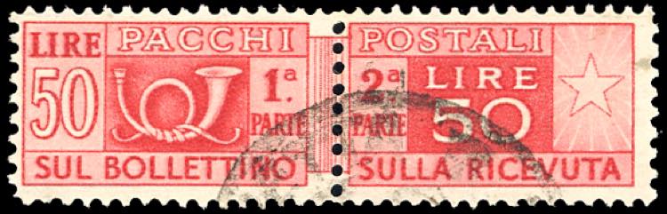 1950 - 50 lire, dent. 14 x 13 1/4, ... 