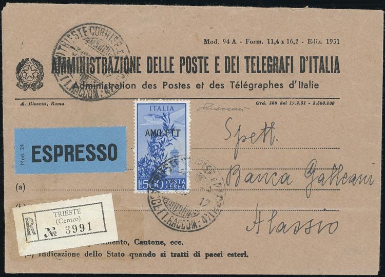 POSTA AEREA 1952 - 500 lire ... 