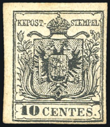 1857 - 10 cent. nero, carta a ... 