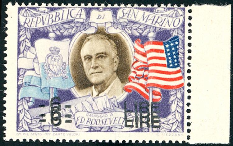 1947 - 6 lire su 5 lire Roosvelt, ... 