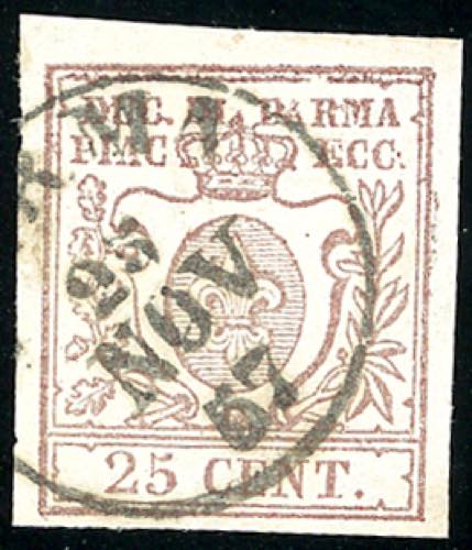1857 - 25 cent. bruno lilla (10), ... 
