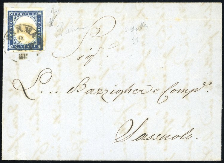 1859 - 20 cent. azzurro (A8), di ... 