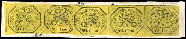 1867 - 40 cent. giallo, striscia ... 