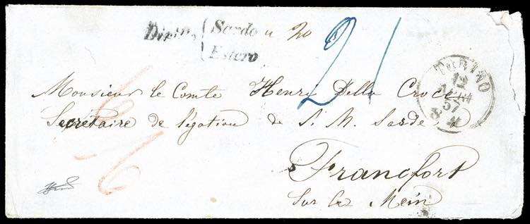 1857 - Bustina non affrancata da ... 