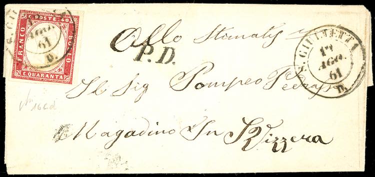 1861 - 40 cent. rosa scuro (16Cd), ... 