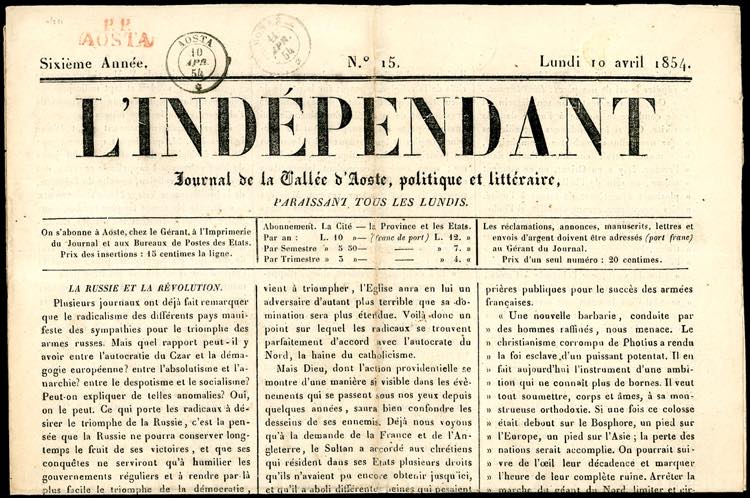 PIEMONTE-AOSTA, datario + P.P. ... 