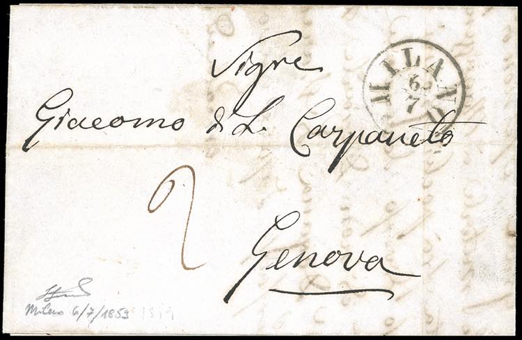 1859 - Lettera non affrancata, ... 