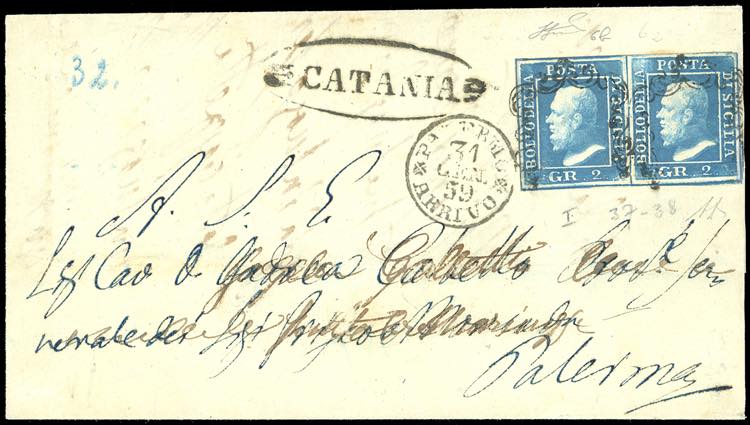 1859 - 2 grana cobalto, I tavola, ... 