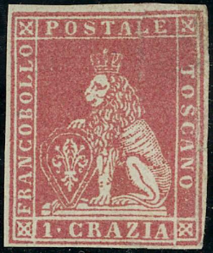 1851 - 1 crazia carminio chiaro su ... 