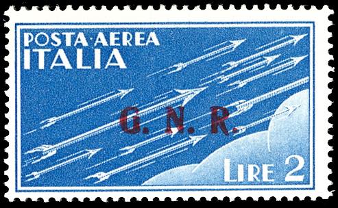 1943 - 2 lire azzurro, soprastampa ... 