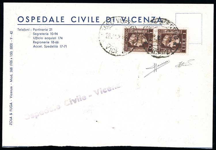 1945 - 1 lira marca da bollo, ... 