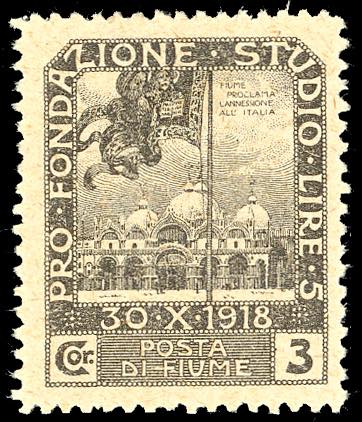 1919 - 3 cor. Plebiscito, dent. 11 ... 