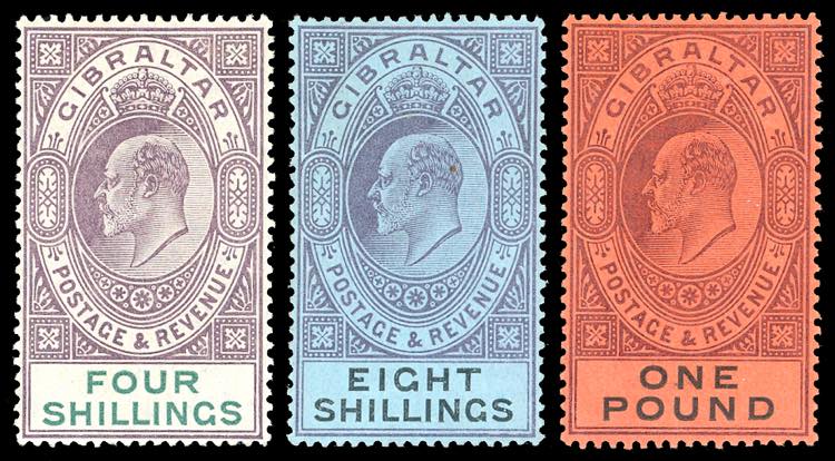 GIBILTERRA 1903 - 4 s., 8 s., 1 £ ... 