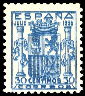 SPAGNA 1936 - 30 cent. azzurro, ... 