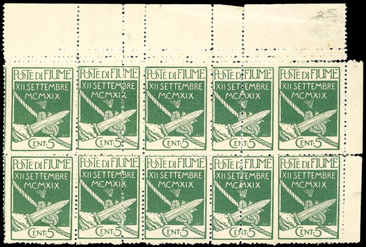 1920 - 5 cent. Legionari, blocco ... 