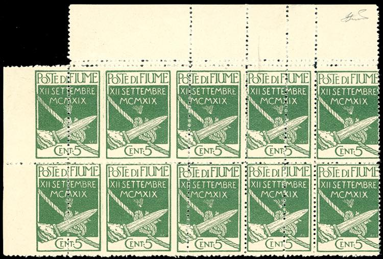 1920 - 5 cent. Legionari, blocco ... 