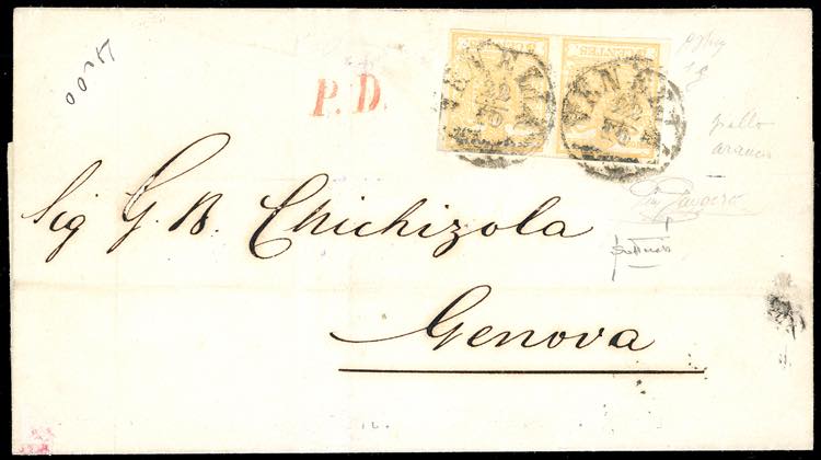 1858 - 5 cent. giallo arancio ... 