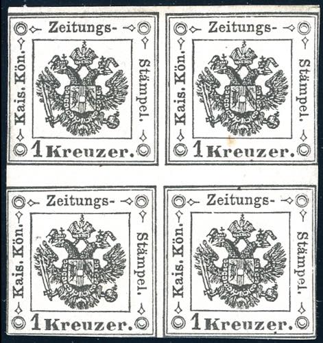 1859 - 1 kr. nero (2) blocco di ... 