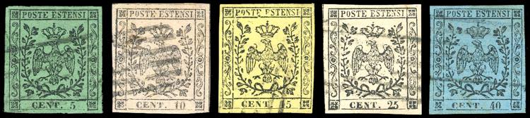 1852 - I primi cinque valori, ... 