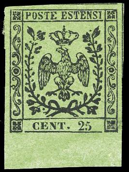 1852 - 25 cent. verde, errore di ... 
