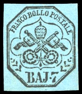 1852 - 7 baj azzurro (8), gomma ... 