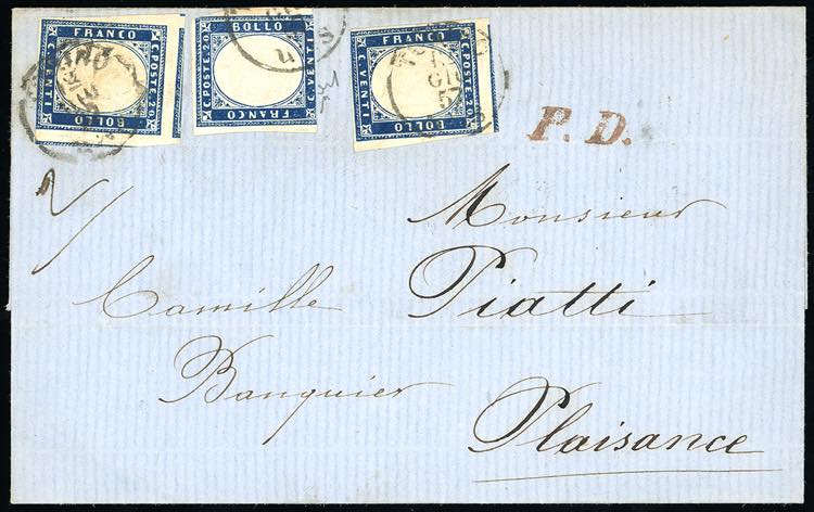 1857 - 20 cent. azzurro oltremare ... 