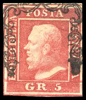 1859 - 5 grana carminio, I tavola ... 