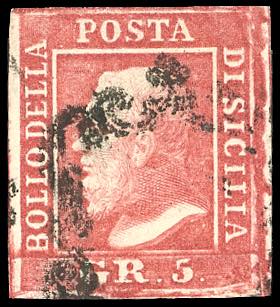 1859 - 5 grana carminio, I tavola ... 