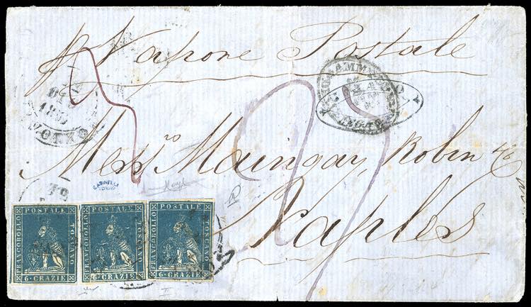 1857 - 6 crazie azzurro chiaro ... 