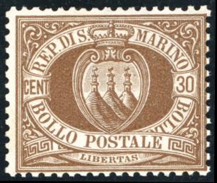 1877 - 30 cent. bruno Stemma (6), ... 