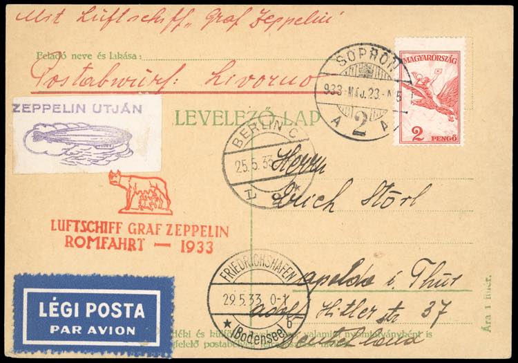 UNGHERIA POSTA AEREA 1933 - 2 p. ... 