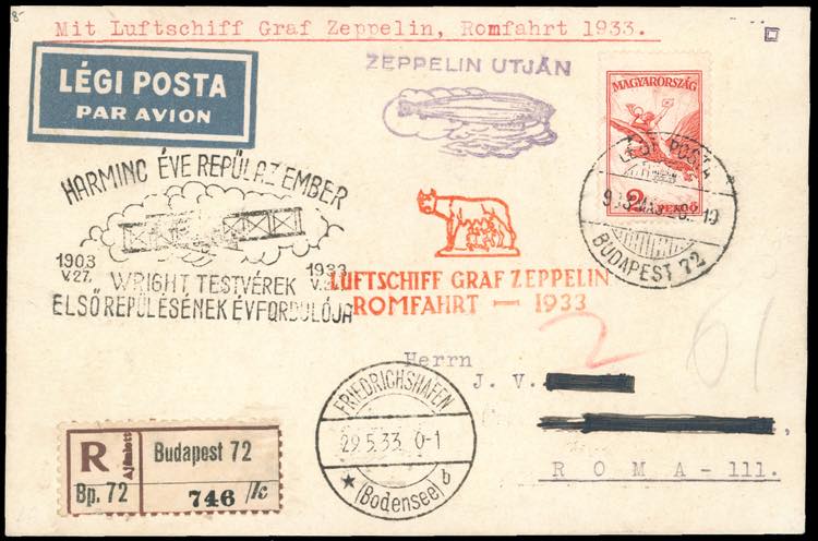 UNGHERIA POSTA AEREA 1933 - 2 p. ... 