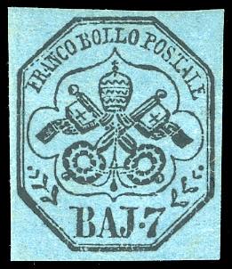 1852 - 7 baj azzurro (8), gomma ... 