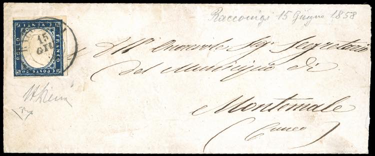 1858 - 20 cent. indaco, EFFIGE ... 